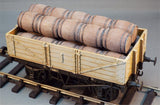 5 lines of 5 medium wooden barrels laid end-to-end