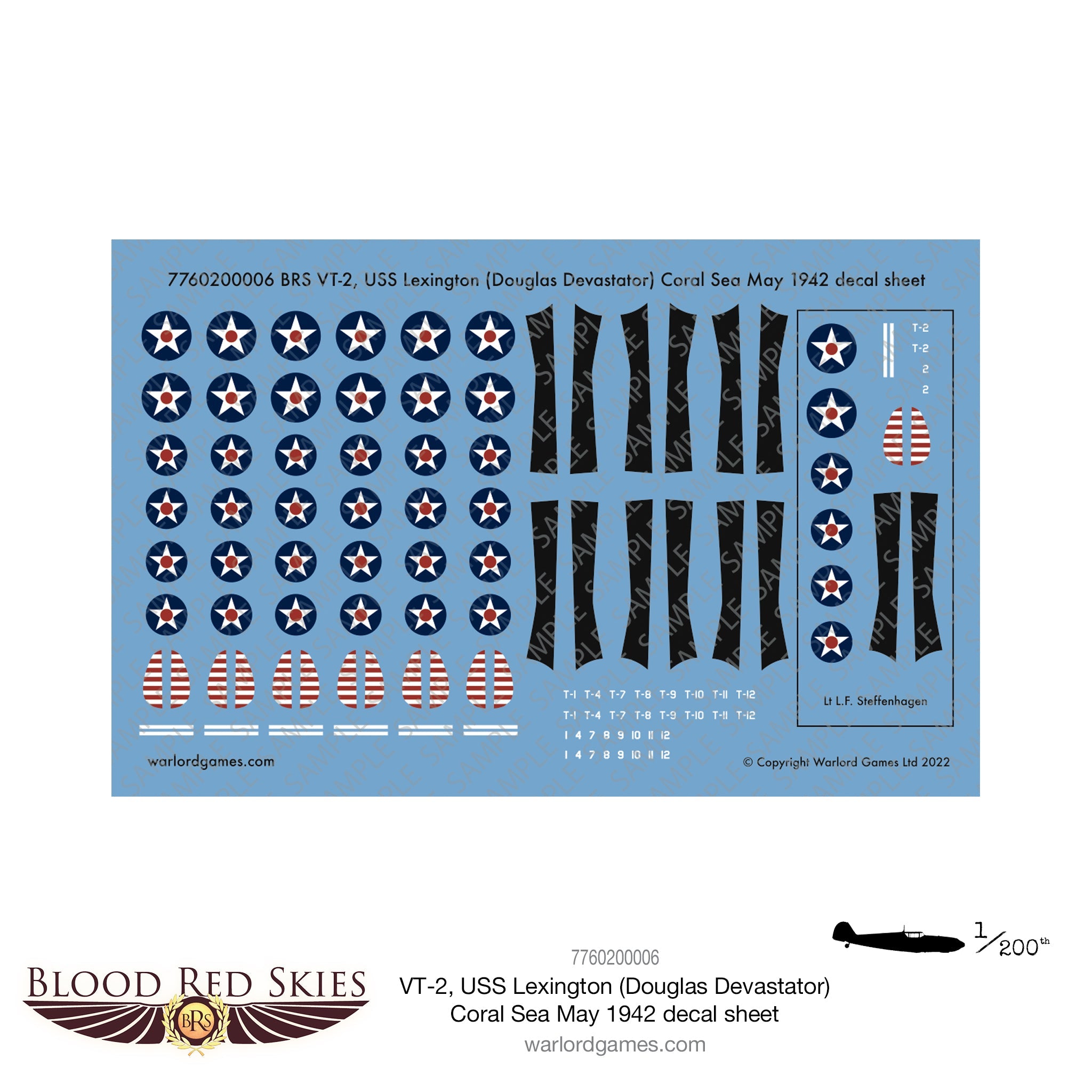 BRS VT-2, USS Lexington (Douglas Devastator) Coral Sea May 1942 decal sheet